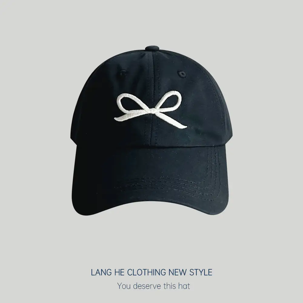 White Embroidered Bow Baseball Cap for Boys Girls - Image 3