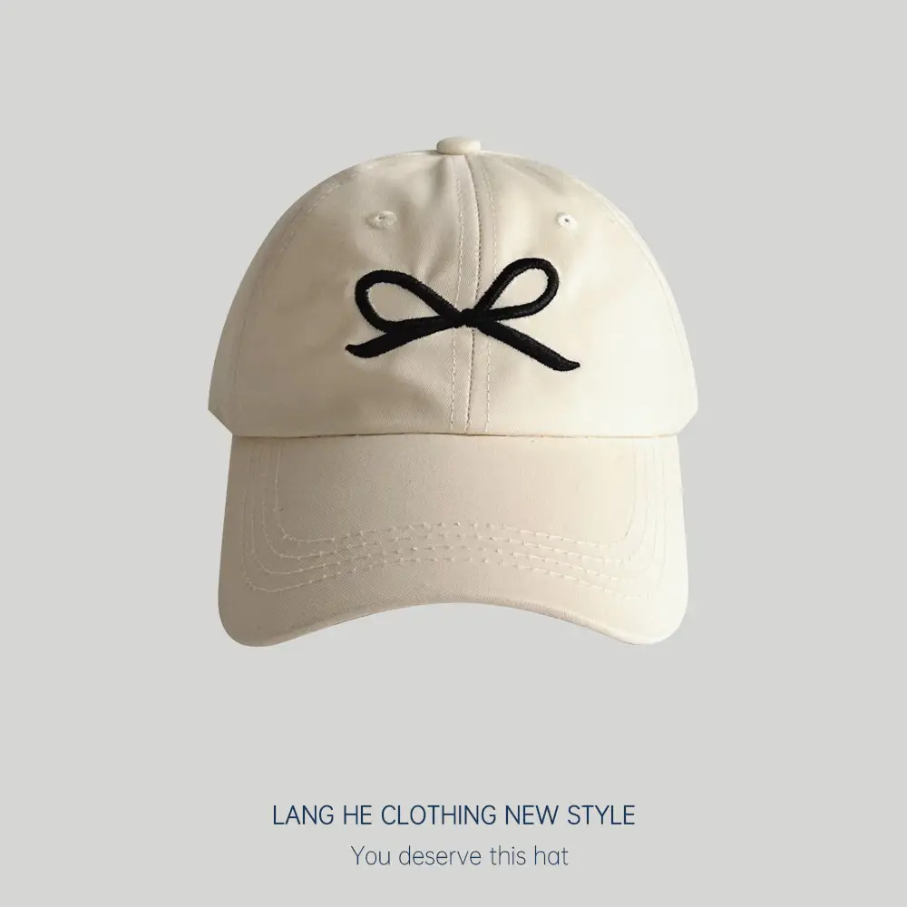 White Embroidered Bow Baseball Cap for Boys Girls - Image 4