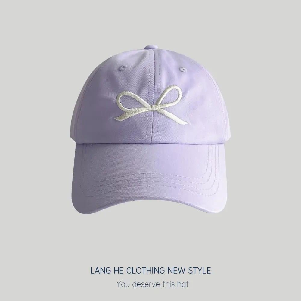 White Embroidered Bow Baseball Cap for Boys Girls - Image 6