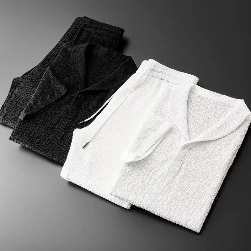 Men Black Thin Korean Style Trousers Set - Image 5