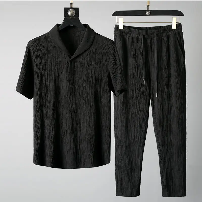 Men Black Thin Korean Style Trousers Set — feature 17