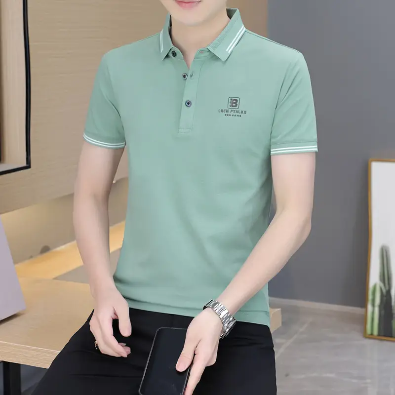 Men's Black Embroidered Polo Shirt with White Trim - Image 29