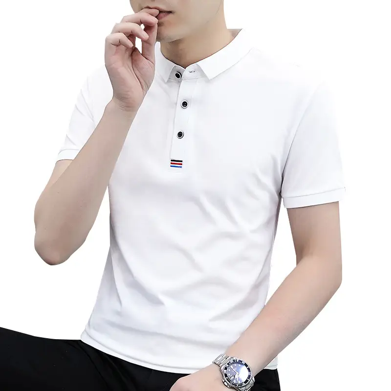 Men's Black Embroidered Polo Shirt with White Trim - Image 31
