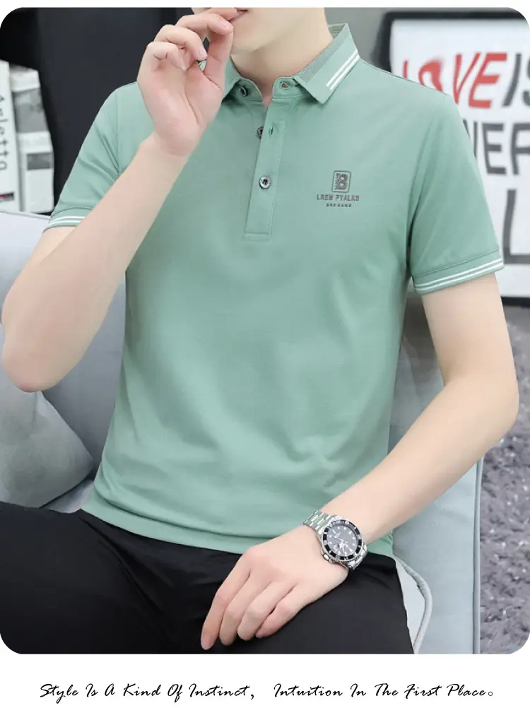 Men's Black Embroidered Polo Shirt with White Trim — feature 15