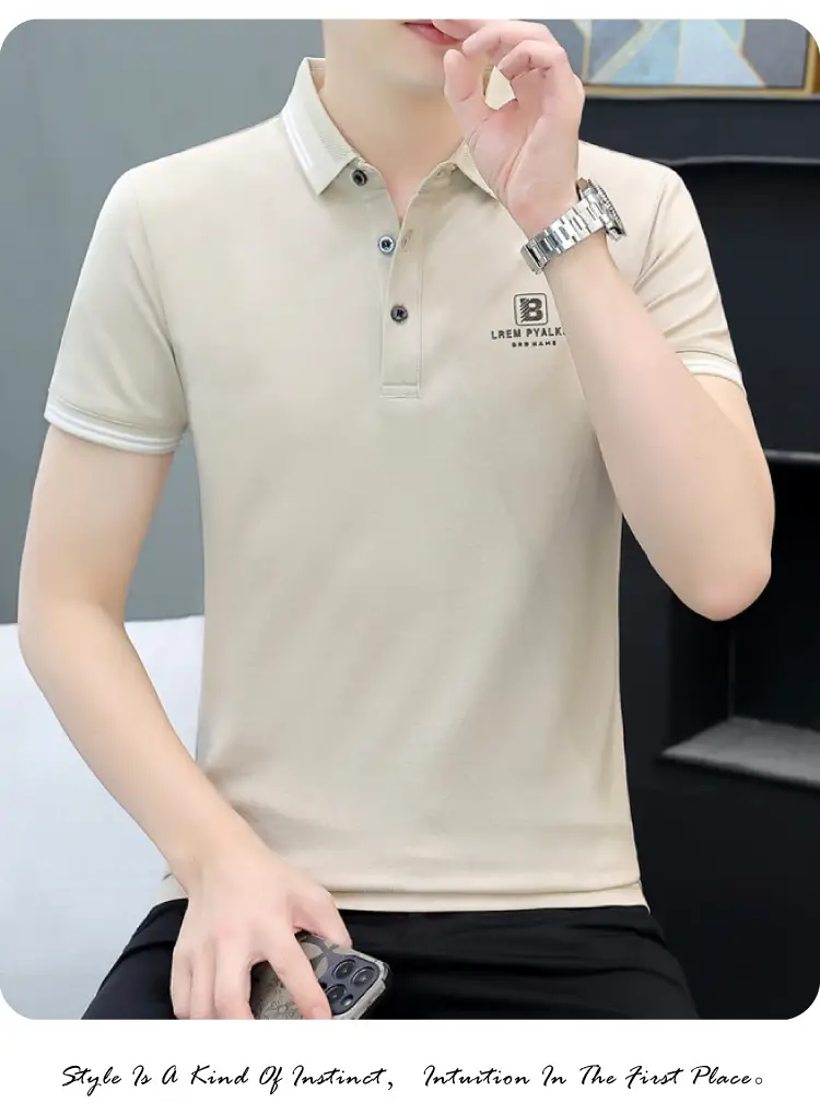 Men's Black Embroidered Polo Shirt with White Trim — feature 19