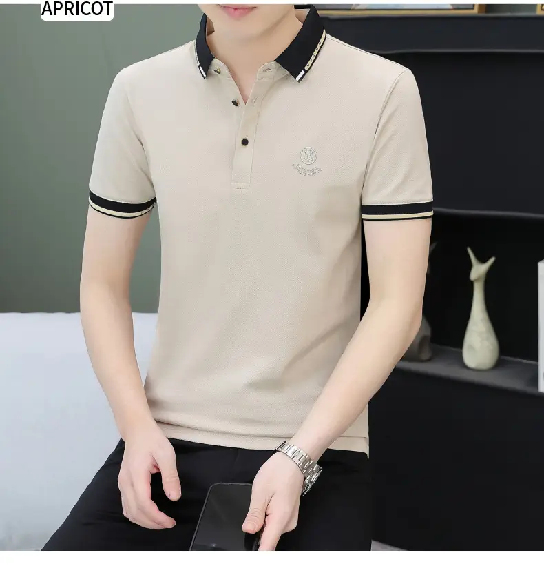 Men's Black Embroidered Polo Shirt with White Trim — feature 37