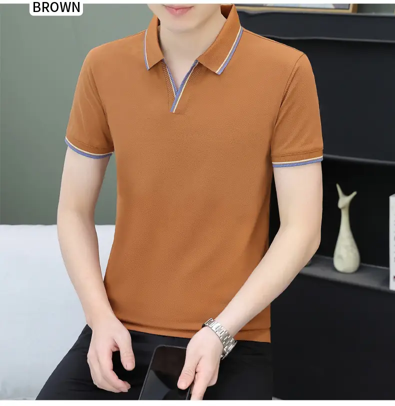 Men's Black Embroidered Polo Shirt with White Trim — feature 40