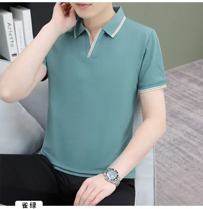 Men's Black Embroidered Polo Shirt with White Trim — feature 41