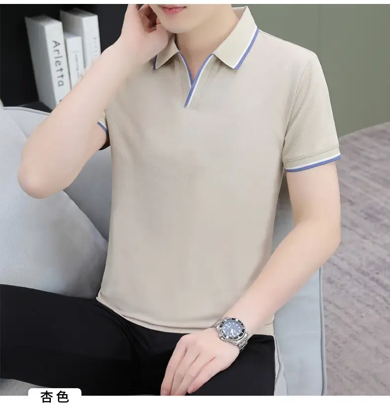 Men's Black Embroidered Polo Shirt with White Trim — feature 42