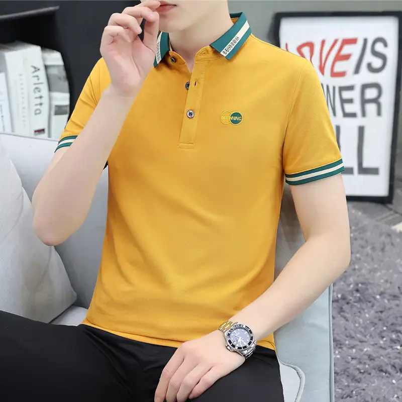 Men's Black Embroidered Polo Shirt with White Trim - Image 10