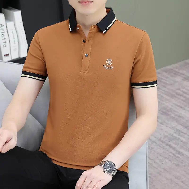 Men's Black Embroidered Polo Shirt with White Trim - Image 20