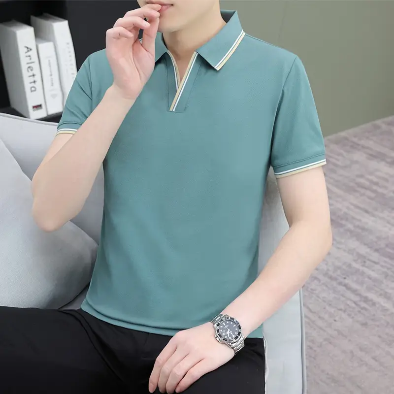 Men's Black Embroidered Polo Shirt with White Trim - Image 23