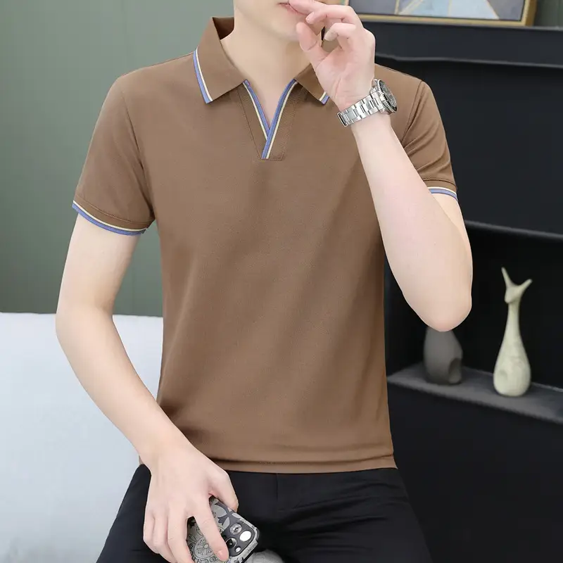 Men's Black Embroidered Polo Shirt with White Trim - Image 25