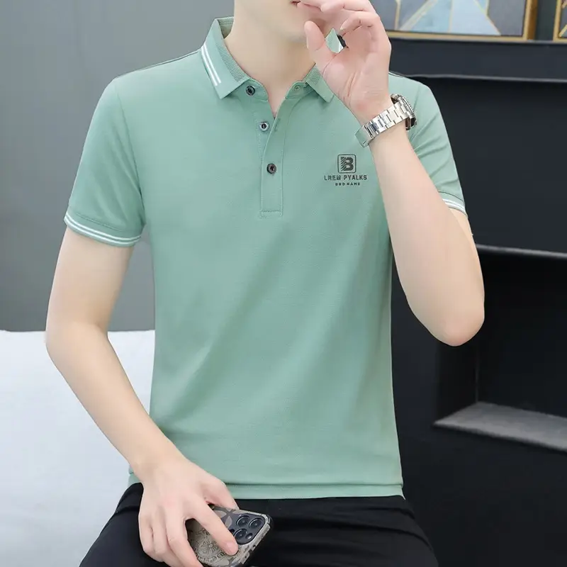Men's Black Embroidered Polo Shirt with White Trim - Image 3