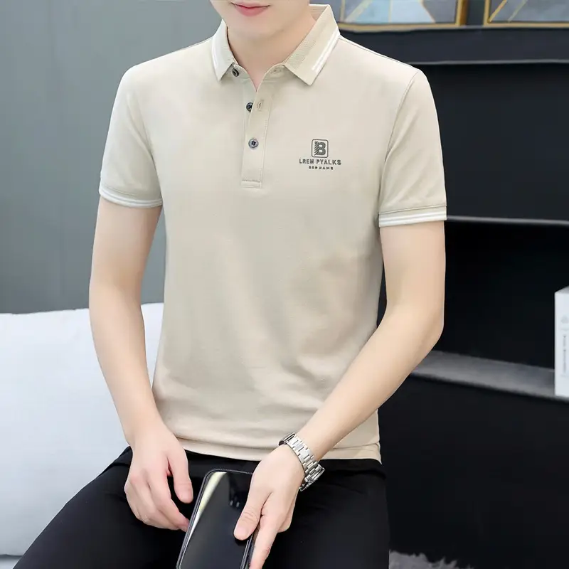 Men's Black Embroidered Polo Shirt with White Trim - Image 5