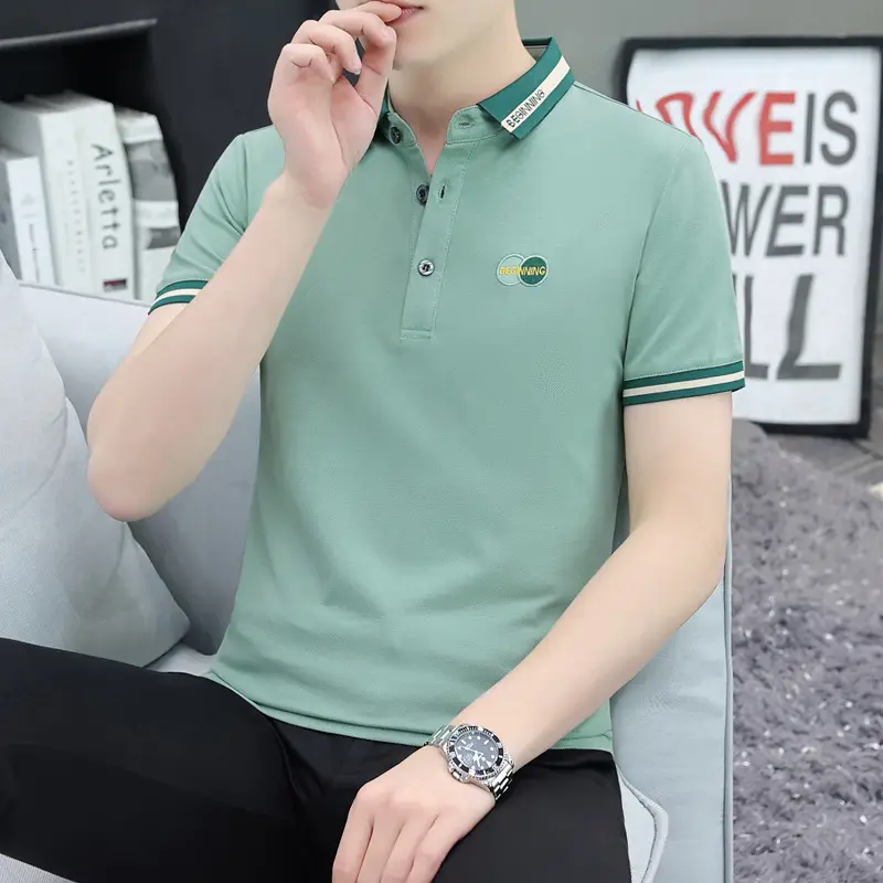 Men's Black Embroidered Polo Shirt with White Trim - Image 9