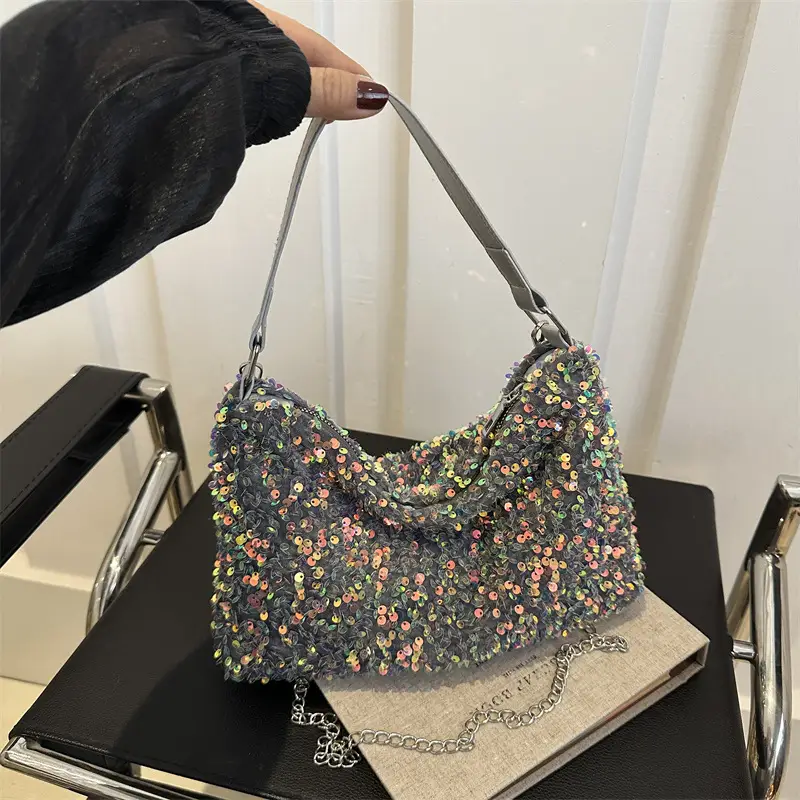 Korean Style Sequin Chain Shoulder Bag for Women - Image 9