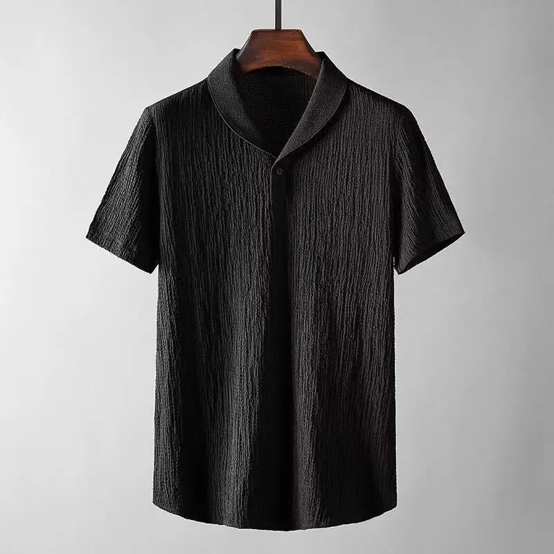 Men Black Pleated Casual Sports Suit Two-Piece Set - Image 5