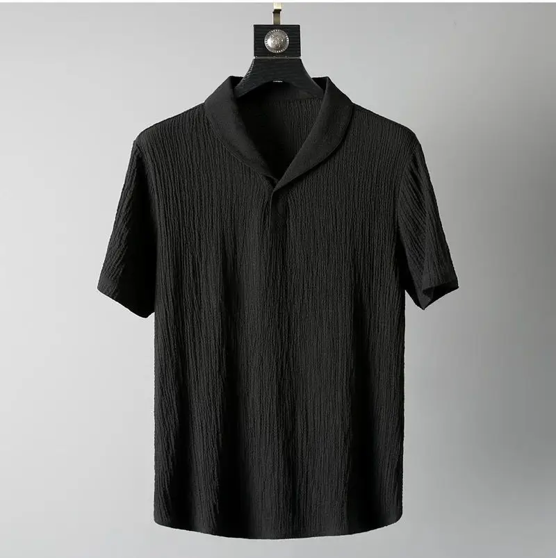 Men Black Pleated Casual Sports Suit Two-Piece Set — feature 7