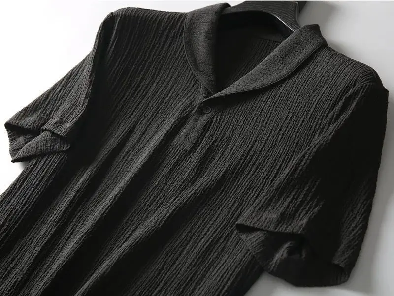 Men Black Pleated Casual Sports Suit Two-Piece Set — feature 8