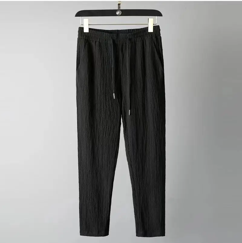Men Black Pleated Casual Sports Suit Two-Piece Set — feature 9