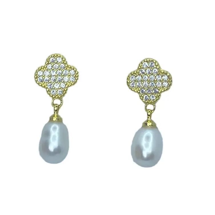 Korean Style Pearl Earrings for Women Full Diamond Clover Design - Image 5