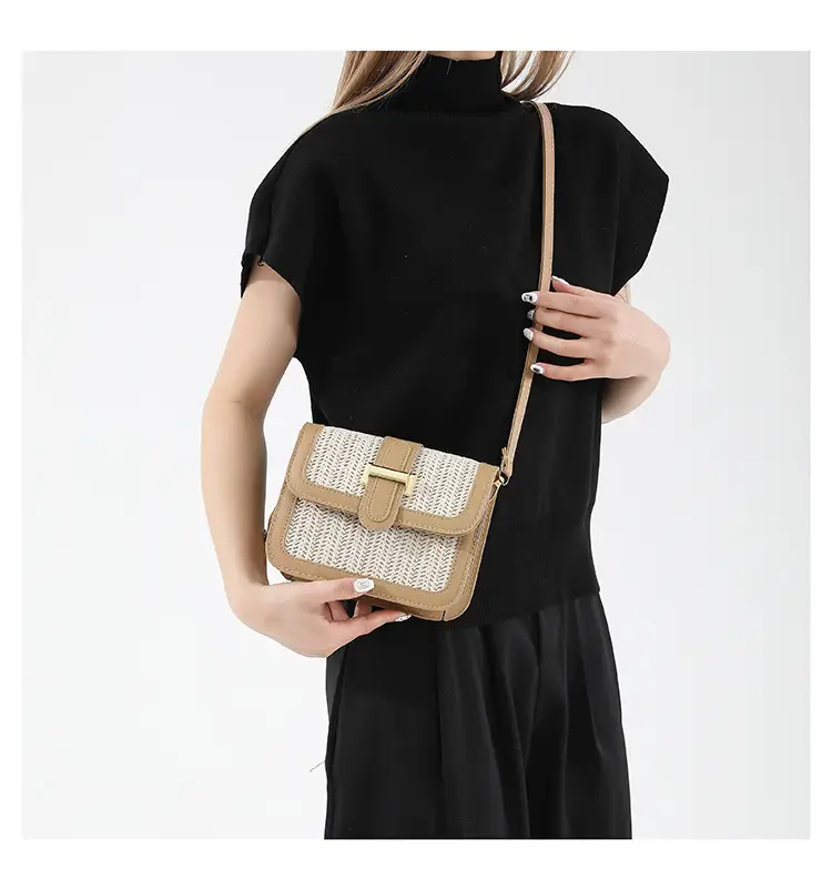 Stitched Straw Shoulder Bag Tan Beige 2024 — feature 15