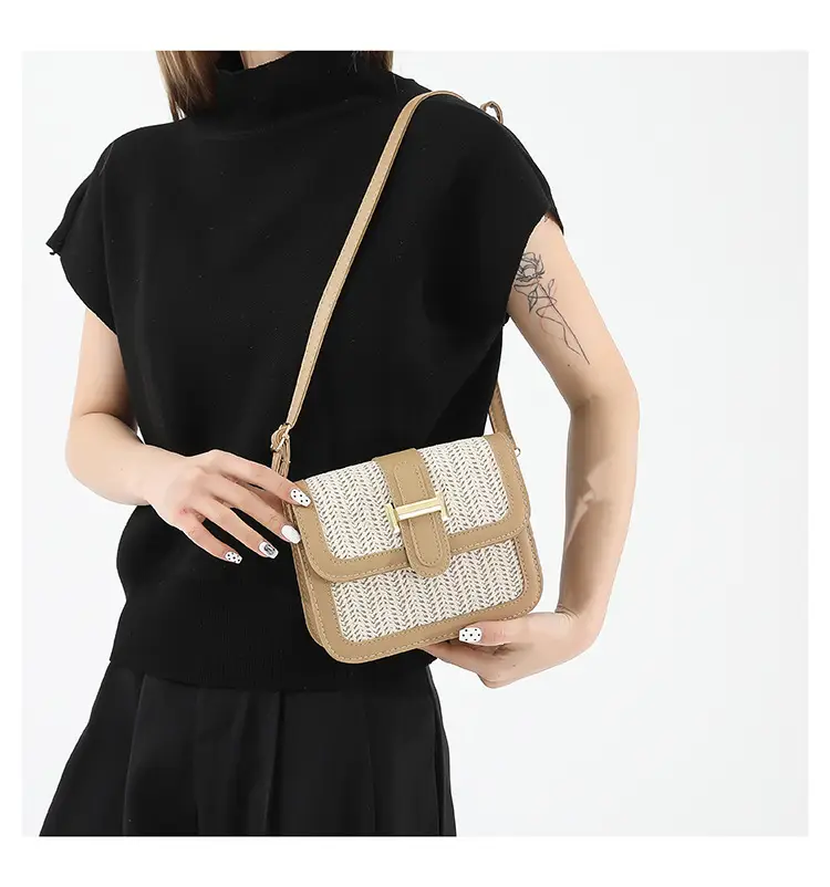 Stitched Straw Shoulder Bag Tan Beige 2024 — feature 17