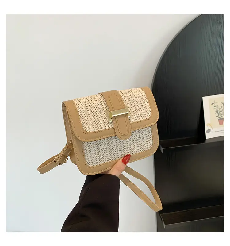 Stitched Straw Shoulder Bag Tan Beige 2024 — feature 21