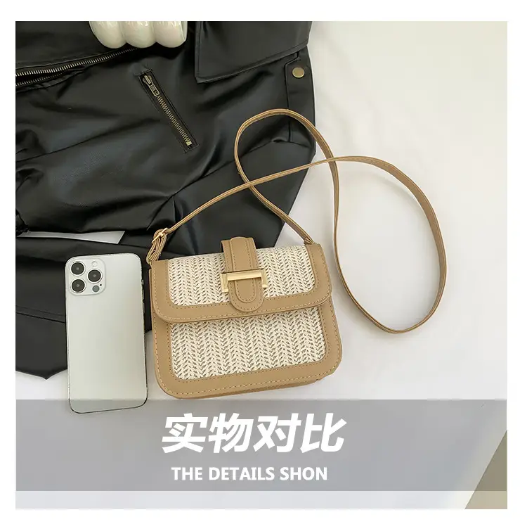 Stitched Straw Shoulder Bag Tan Beige 2024 — feature 5