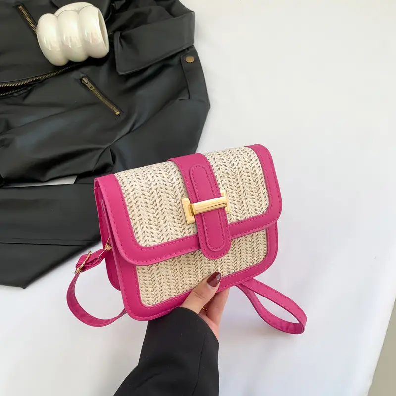 Stitched Straw Shoulder Bag Tan Beige 2024 - Image 3