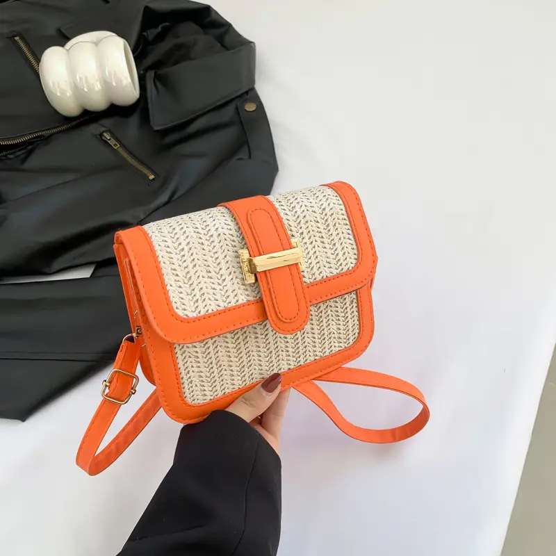 Stitched Straw Shoulder Bag Tan Beige 2024 - Image 4