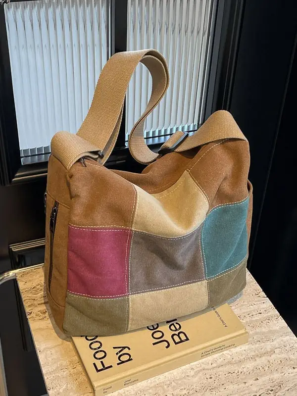 Canvas Patchwork Women's Shoulder Bag Multi Color