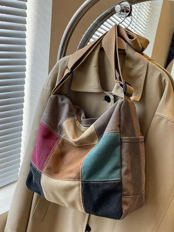 Canvas Patchwork Women's Shoulder Bag Multi Color
