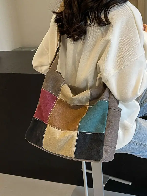 Canvas Patchwork Women's Shoulder Bag Multi Color