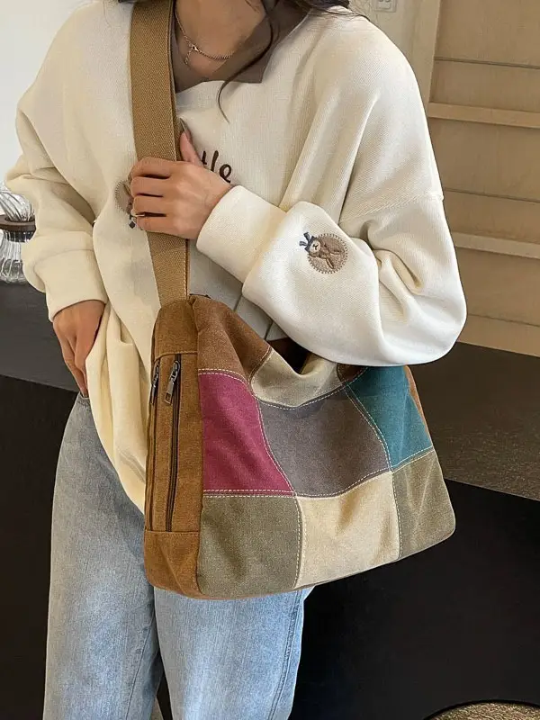 Canvas Patchwork Women's Shoulder Bag Multi Color