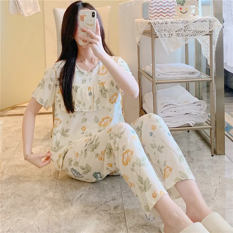 2026 Women Printed Cotton Silk Long Pants Set Plus Size - Image 10