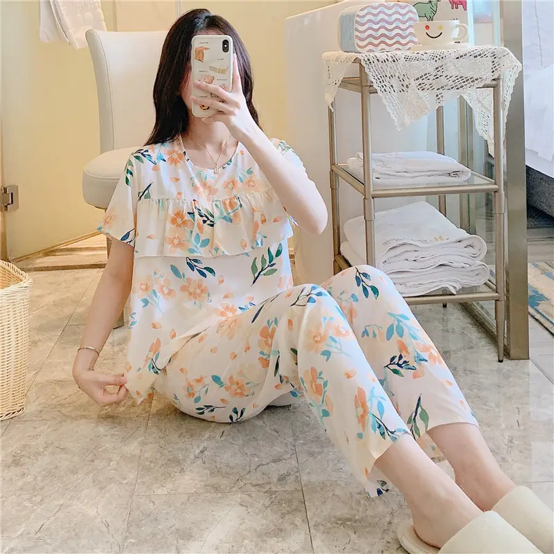 2026 Women Printed Cotton Silk Long Pants Set Plus Size - Image 13