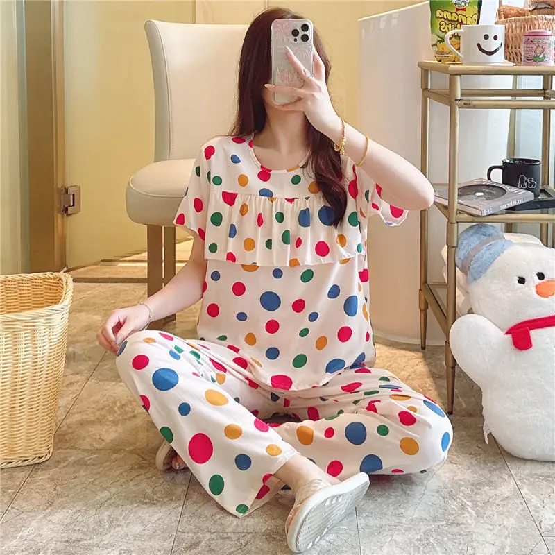 2026 Women Printed Cotton Silk Long Pants Set Plus Size - Image 14