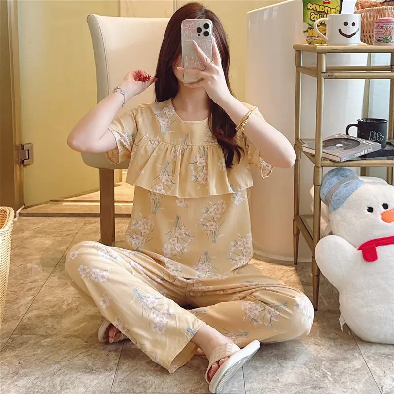 2026 Women Printed Cotton Silk Long Pants Set Plus Size - Image 15