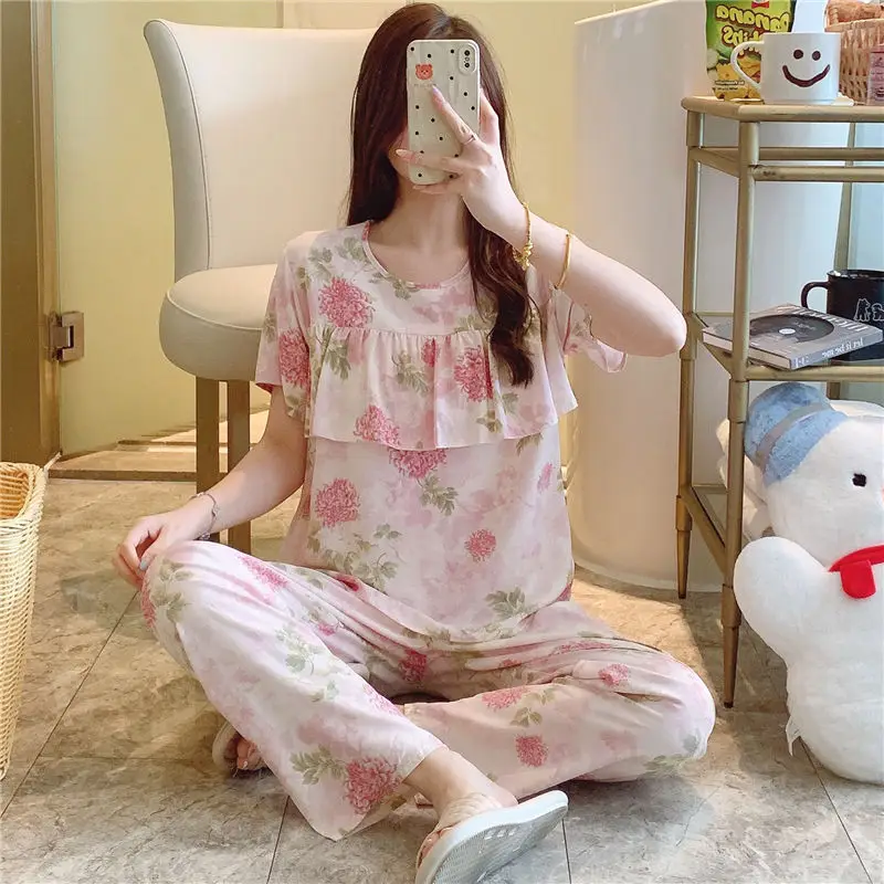 2026 Women Printed Cotton Silk Long Pants Set Plus Size - Image 18