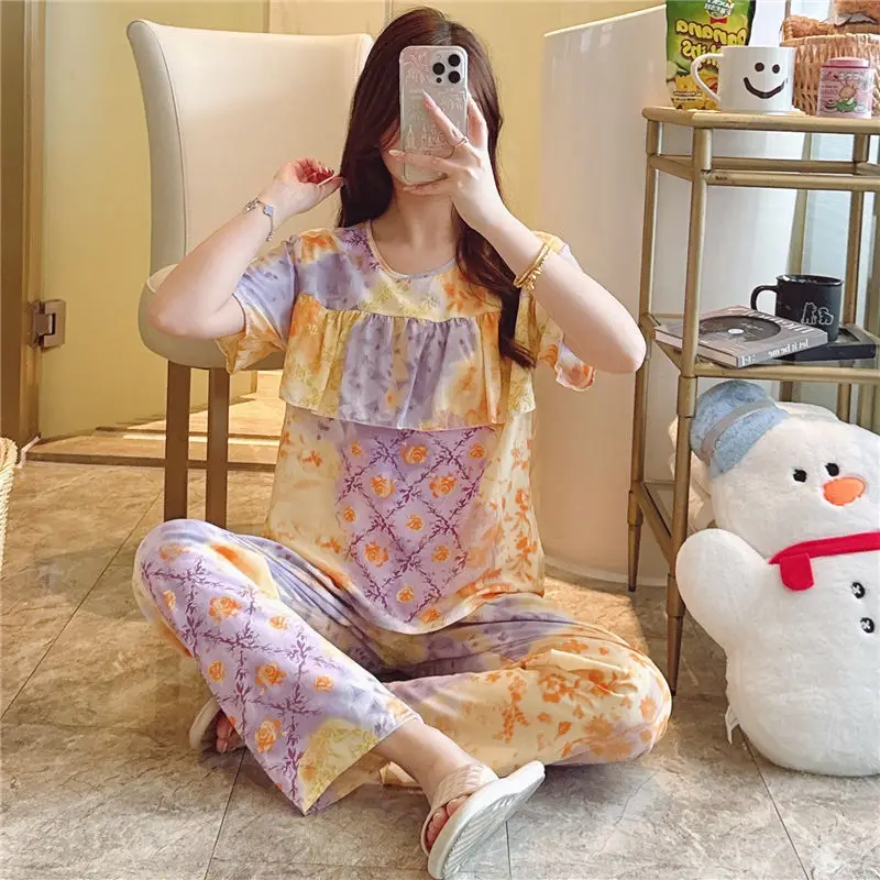 2026 Women Printed Cotton Silk Long Pants Set Plus Size - Image 19