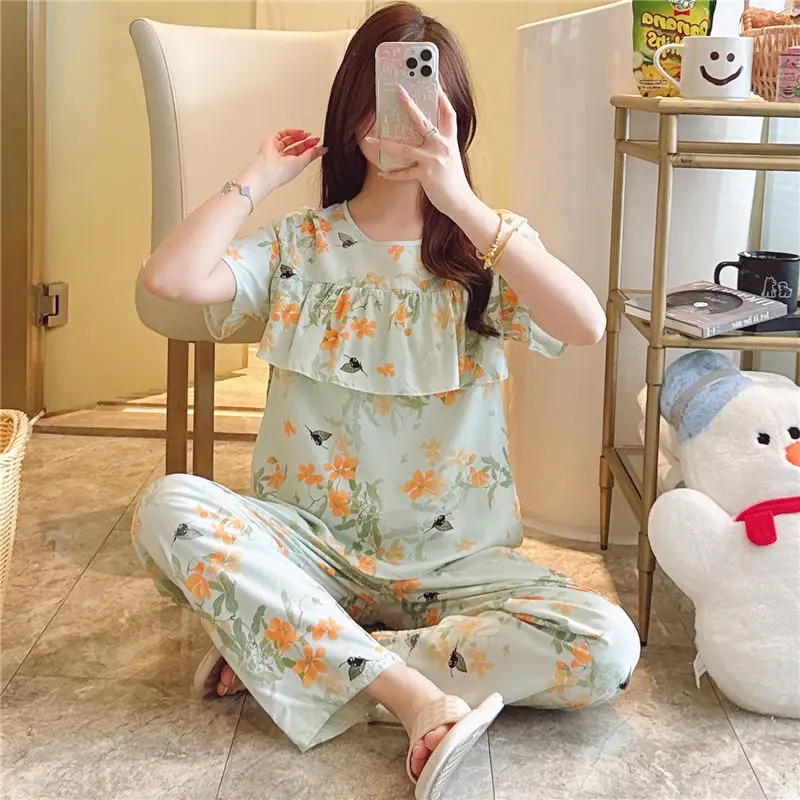 2026 Women Printed Cotton Silk Long Pants Set Plus Size - Image 21