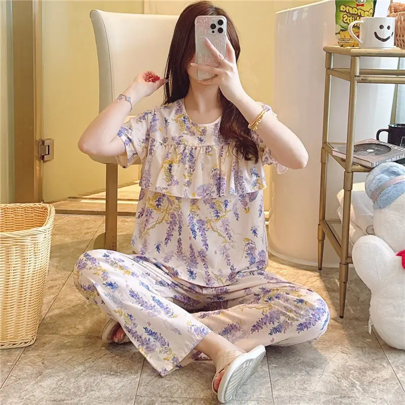 2026 Women Printed Cotton Silk Long Pants Set Plus Size - Image 23