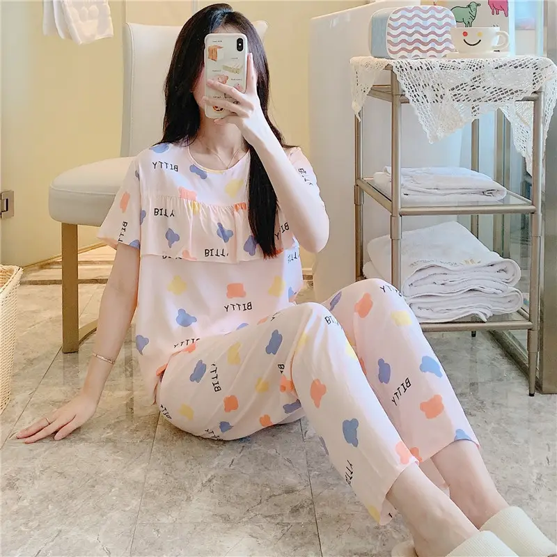 2026 Women Printed Cotton Silk Long Pants Set Plus Size - Image 3