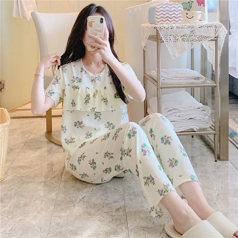 2026 Women Printed Cotton Silk Long Pants Set Plus Size - Image 5