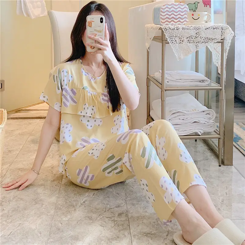 2026 Women Printed Cotton Silk Long Pants Set Plus Size - Image 6