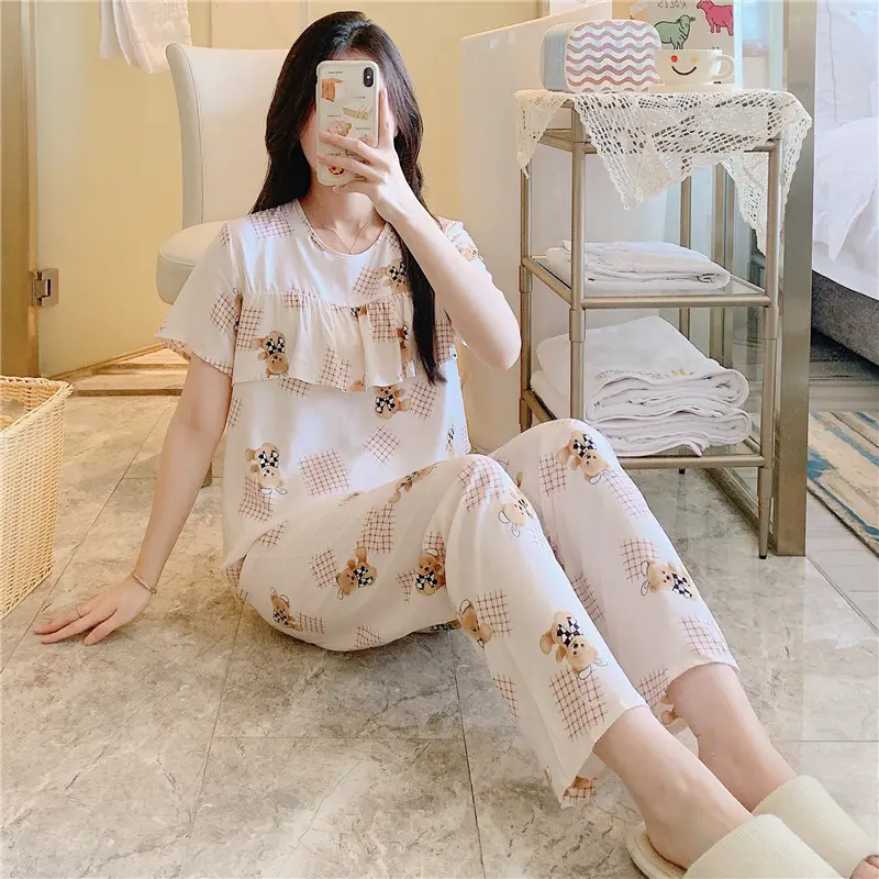 2026 Women Printed Cotton Silk Long Pants Set Plus Size - Image 7