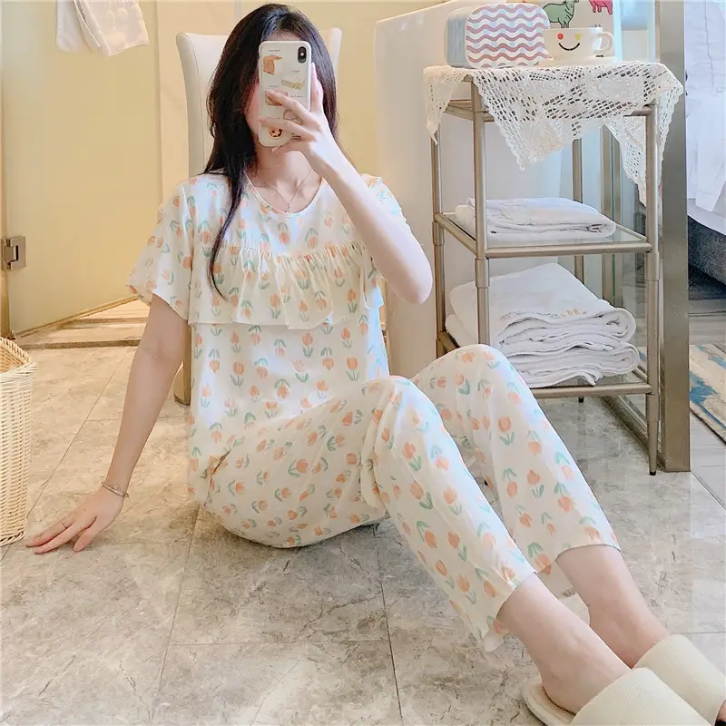 2026 Women Printed Cotton Silk Long Pants Set Plus Size - Image 8