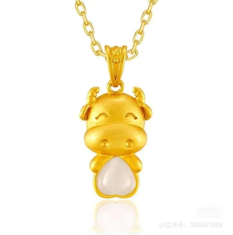 Gold Heart Ox Necklace for Men Women New Year Clavicle Chain - Image 2